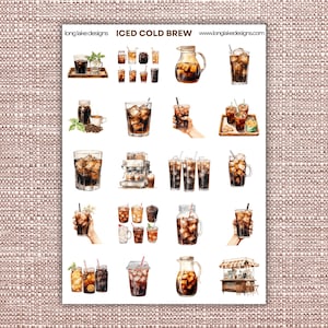 Iced Cold Brew Sticker Sheet, Waterproof Vinyl Stickers Featuring Refreshing Coffee Designs, Ideal Gift for Coffee Fans