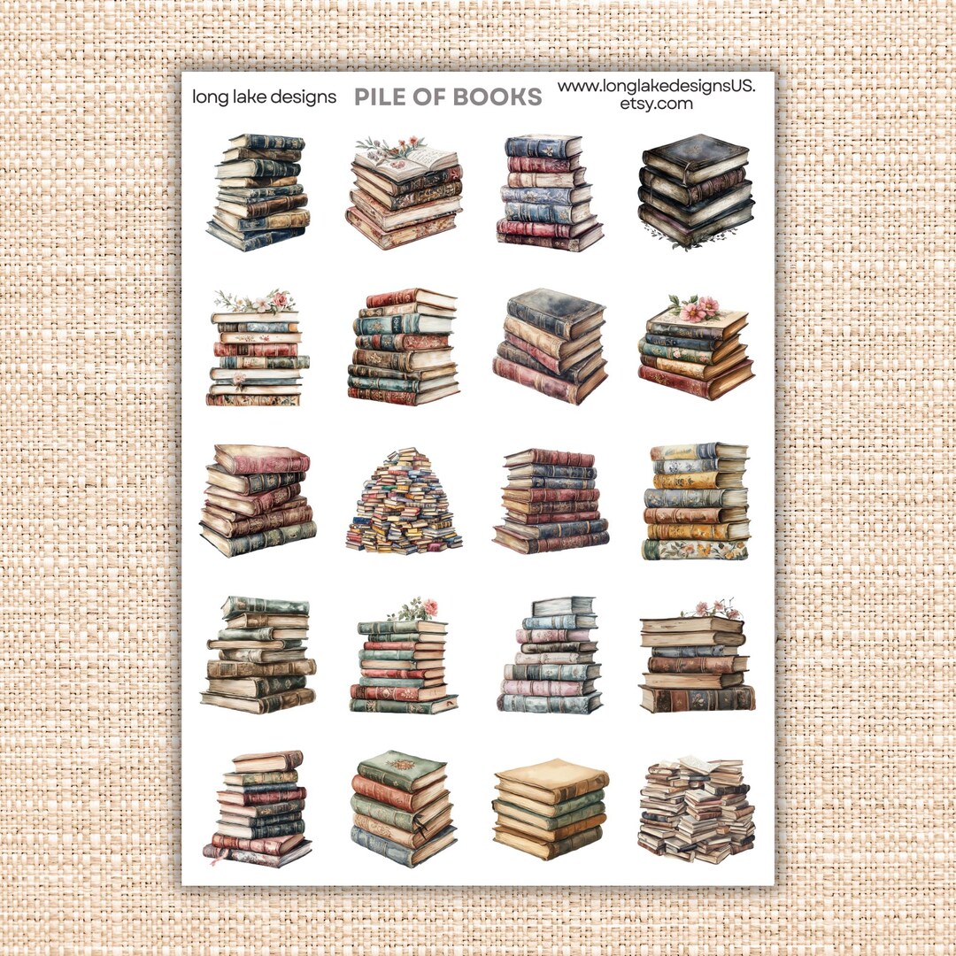 Libros Sticker Pile of Books Sticker Sheet, Durable Laminated Weatherproof , Perfect ...