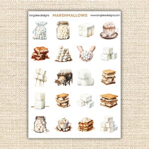 Marshmallow Sticker Sheet, Waterproof Vinyl Cute Sweet Treats Stickers for Planners & Scrapbooking, Perfect Gift for Stationery Lovers