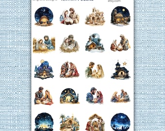 Hoja de pegatinas de Belén, pegatinas laminadas resistentes a la intemperie, perfectas para decoración de Adviento y Navidad, regalos para celebraciones religiosas.