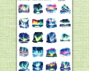 Northern Lights Sticker Sheet, Durable Weatherproof  Collection, For Scrapbooking and Decor, Mystical Gift for Astrology & Spirit Fans