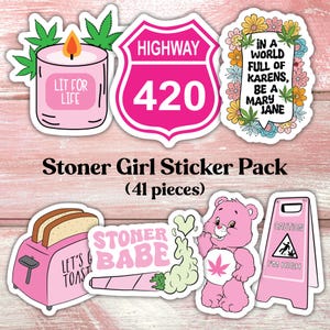 Stoner Girl Sticker Pack, 41 Unique Die Cut Laminated Stickers, Ideal for Crafting, Laptops, and Trendy Gifts for Smokers