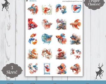 Beta Fish Sticker Sheet, 20 Aquatic Weatherproof Stickers