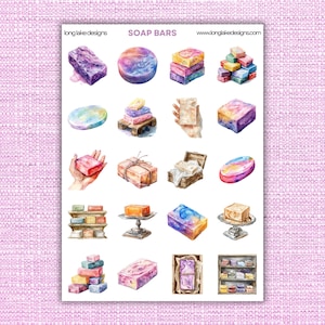 Soap Bars Sticker Sheet, Laminated Vinyl 20-Pc Set for Organizing & Decoration, Cute Gift Idea for Handmade Soap Makers