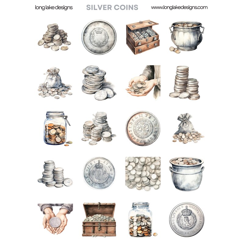 Coin Sticker Bank Silver Coin Sticker Sheet, Weatherproof Laminated Stickers, Perfect for ...
