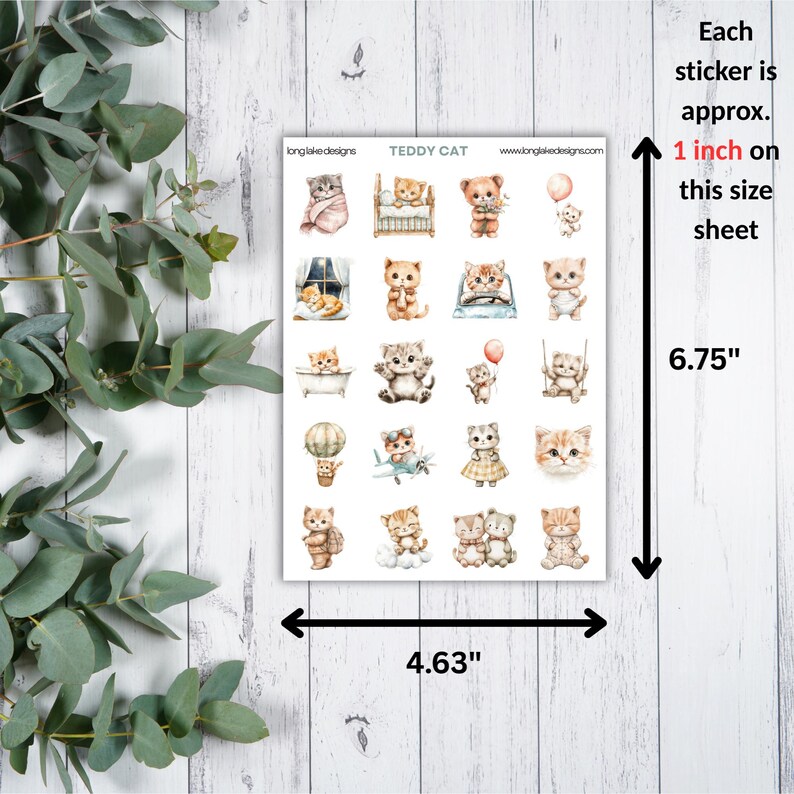 Teddy Cat Sticker Sheet, Adorable Weatherproof Vinyl Decal Set, Perfect ...