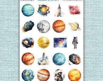 Foglio di adesivi del sistema solare, adesivi in vinile resistenti a tema spaziale per planner e progetti creativi, regalo ideale per gli amanti dello spazio