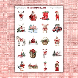 Christmas Farm Sticker Sheet, Waterproof & Laminated Vinyl, 20 Cute Holiday Farm-themed Stickers for Gifting, Holiday Crafts Gift