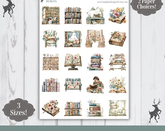 Planche d'autocollants floraux pour une lecture confortable, 20 autocollants résistants aux intempéries sur le thème des livres