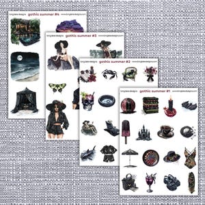 Gothic Summer Sticker Sheet Set, Dark Elegant Waterproof Vinyl Stickers for Planners and Crafting Gifts, Laminated Dark Aesthetic Stickers