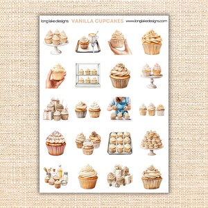 Stickervel vanillecupcakes, waterdicht vinyl met 20 schattige zoete lekkernijen voor planners en scrapbooking, cadeau voor bakkers en dessertliefhebbers