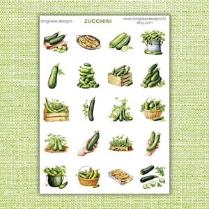Zucchini Sticker Sheet, Water-Resistant Vinyl Plant Stickers, 3 Sizes, Perfect for Garden Planning, Scrapbook & Gift for Veggie Enthusiasts