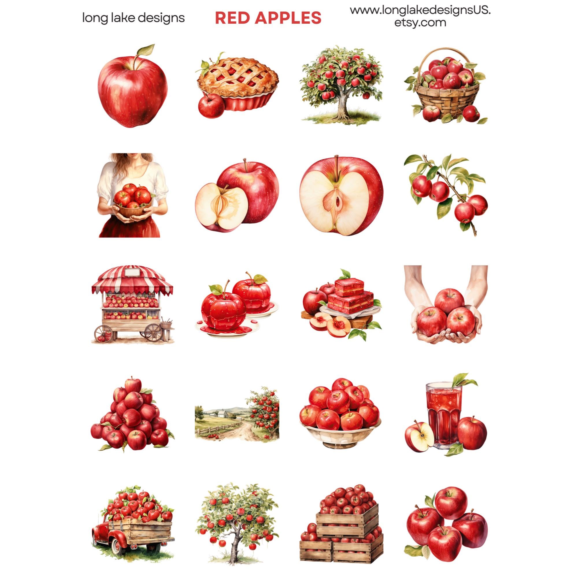 Red Apple Sticker Sheet, Durable Laminated , 20 Fun Stickers for ...