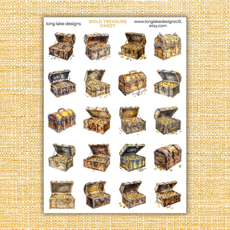 Gold Treasure Chest Sticker Sheet, Durable Laminated Weatherproof ...
