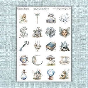 Feuille d'autocollants argentés féeriques, vinyle laminé imperméable, parfait pour le scrapbooking et les journaux, cadeau magique pour les amateurs de contes de fées