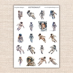 Foglio di adesivi astronauti, divertenti adesivi in vinile impermeabili a tema spaziale per planner e progetti creativi, regalo perfetto per gli amanti dello spazio.