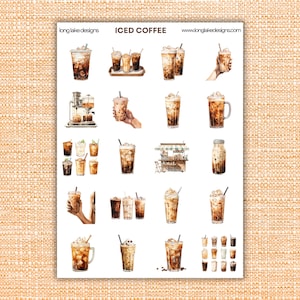 Iced Coffee Sticker Sheet, Waterproof Vinyl Durable Stickers for Planners and Scrapbooking, Perfect Gift for Coffee Lovers