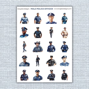 Male Police Officer Sticker Sheet, Durable Waterproof Vinyl Stickers for Laptop, Planner, Scrapbook, Perfect Law Enforcement Gift
