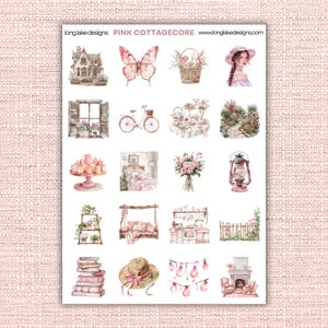 Pink Cottagecore Sticker Sheet, Durable Vinyl Art Decals for Planners and Crafts, Ideal Gift for Cottagecore Enthusiasts & Creative Souls