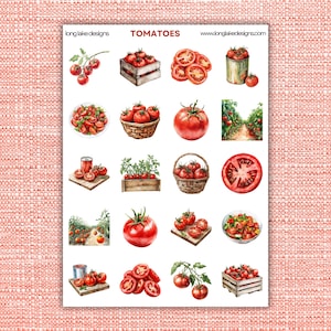 Tomatoes Sticker Sheet, vibrant waterproof vinyl stickers, perfect for planners & scrapbooking, cute garden lover gift, unique foodie gift