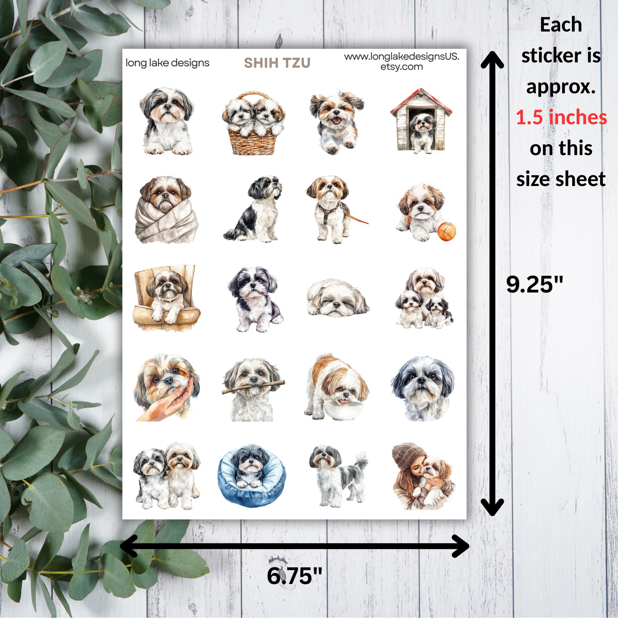 Shih Tzu Sticker Sheet, Durable Weatherproof Laminated Dog Stickers ...