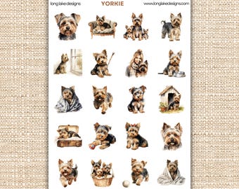 Yorkie Sticker Sheet, Waterproof Laminated Vinyl with 20 Cute Dog Stickers, Perfect for Planners, Scrapbooks & Gifts for Dog Lovers