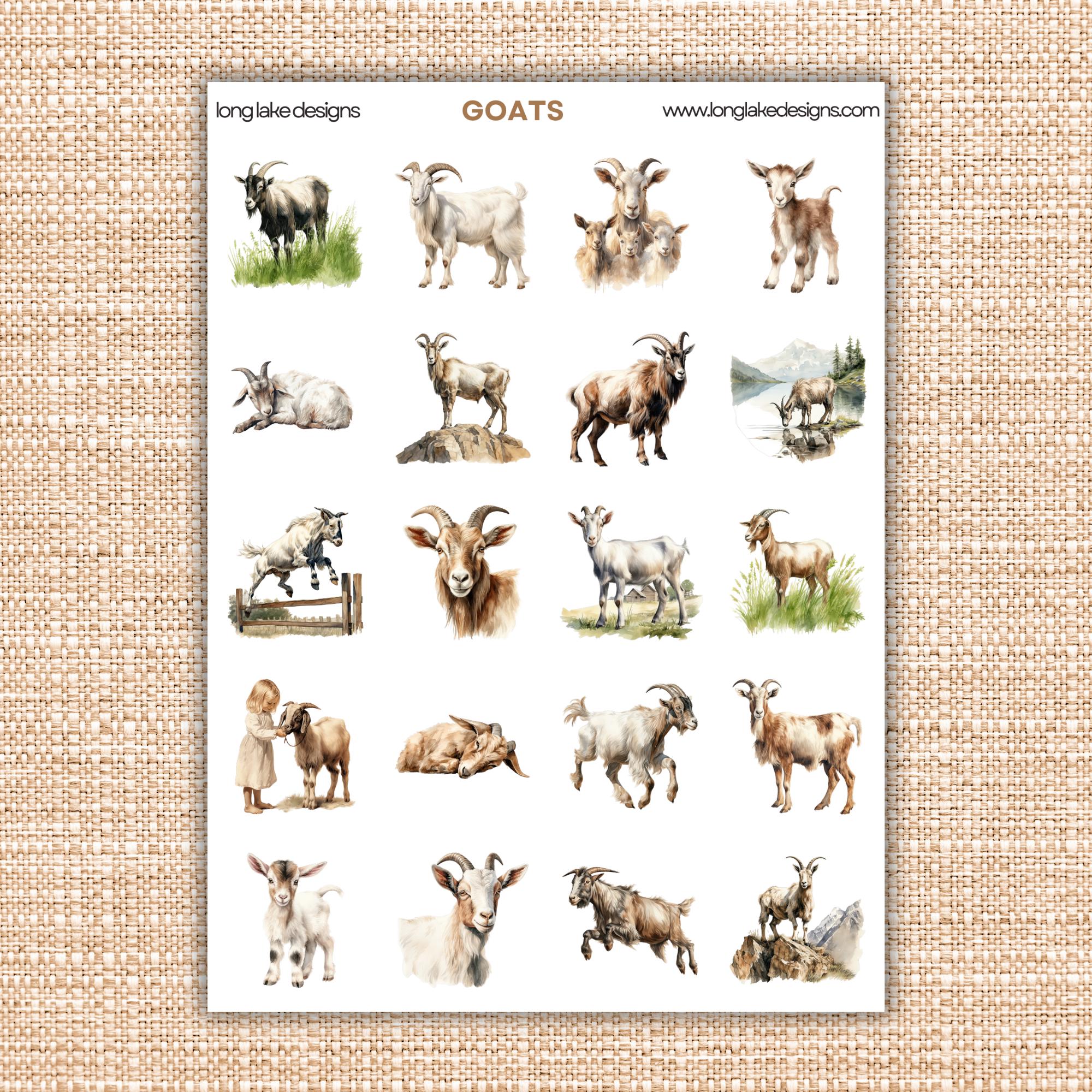 Goat Sticker Sheet, Waterproof Laminated Vinyl Stickers, Perfect for Planners & Scrapbooks, Cute Animal Lover Gift