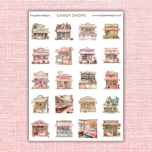 Feuille d'autocollants Candy Shop, autocollants colorés en vinyle imperméables, parfaits pour le bricolage et la personnalisation d'équipement, cadeau mignon pour les amateurs de sucreries