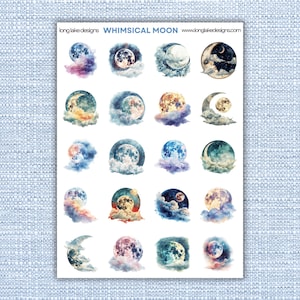 Whimsical Moon Sticker Sheet, waterproof laminated vinyl, great for decorating & gifting, celestial-themed present for dreamers
