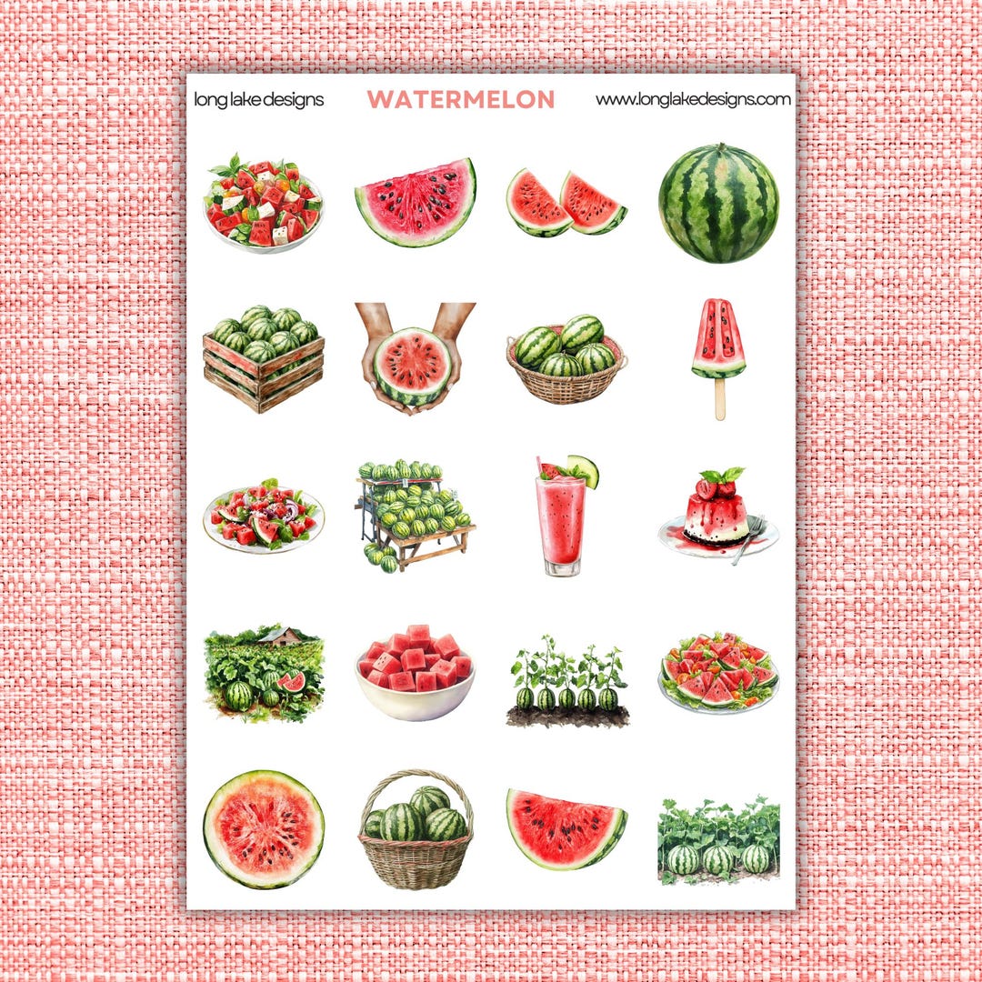 Watermelon Sticker Sheet, Laminated Durable Stickers, Ideal for ...