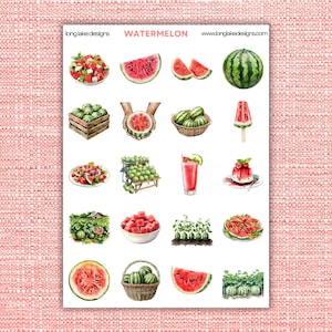Watermelon Sticker Sheet, Laminated Durable Vinyl Stickers, Ideal for Decorating Journals, Water Bottles & Crafts, Gift for Fruit Lovers