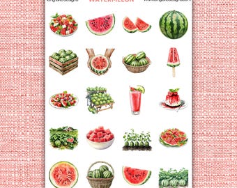 Watermelon Sticker Sheet, Laminated Durable  Stickers, Ideal for Decorating Journals, Water Bottles & Crafts, Gift for Fruit Lovers