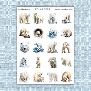 Eisbär Aufkleber Bogen, wasserdichtes Vinyl laminiert 20 langlebige Arktis Aufkleber für Journals, Scrapbooks & Wintergeschenke, Tieraufkleber