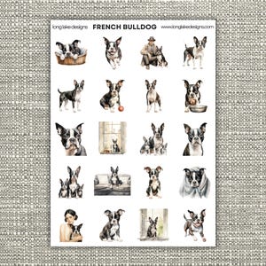 Französische Bulldogge Aufkleberbogen, wasserdichtes Vinyl, perfekt für Scrapbooking, langlebige Abziehbilder für Laptops, Planer und Geschenke für Hundeliebhaber