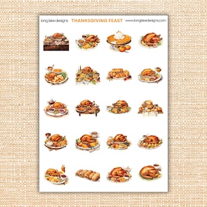 Thanksgiving Feast Sticker Sheet, Vibrant Waterproof Vinyl Stickers, Perfect for Planners & Scrapbooks, Ideal Fall Holiday Gift