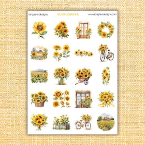 Sunflower Sticker Sheet, Vibrant Waterproof Vinyl Stickers, Perfect for Scrapbooking, Journals & Gifts for Garden Lovers