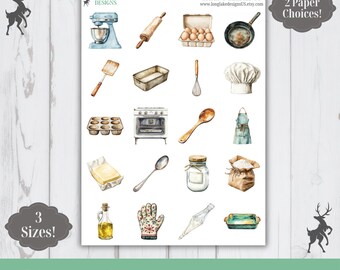 Baking Elements Sticker Sheet, 20 Cooking Weatherproof Stickers, 3 Sizes, 2 Paper Choices, Option to Laminate