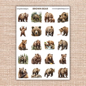 Braunbär-Aufkleber Blatt, wasserdicht laminierte Vinyl-Aufkleber, dekorieren Journals & Laptops, niedliches Tier Geschenk für Naturliebhaber