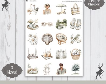 Gray Summer Day Sticker Sheet, 20 Seasonal Weatherproof Stickers, 3 Sizes, 2 Paper Choices, Option to Laminate