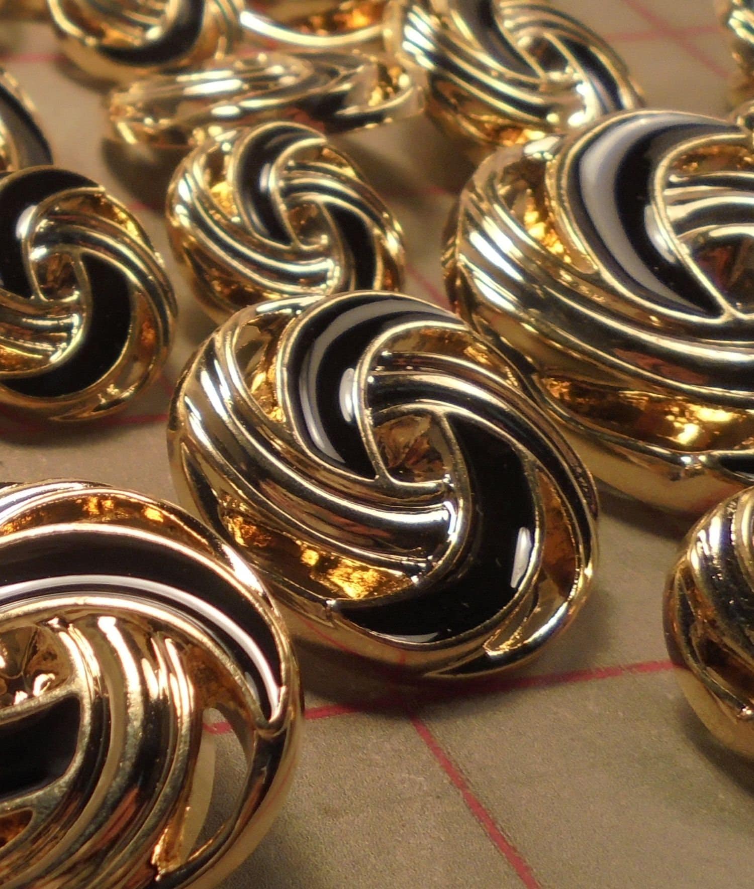 5 Wonderful Medium Pearl and Gold Shank Buttons with Extra Row of Pearls 1/" 25mm