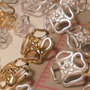 10 Fine Medium Italian Metal Shank Buttons Floral 4 Loop Light Matte Silver 3/4&quot;  16mm