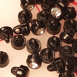 8 Vintage Plastic Doll Shank Buttons Black With Rhinestone 1/4" #21