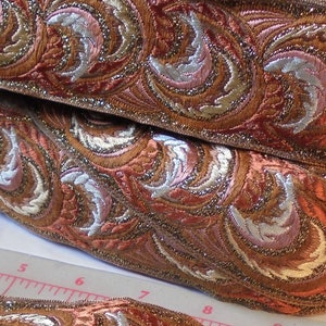 1 Yd Vintage Jacquard Ribbon Multi Colored Golden Bronze Tone Ultra High Quality