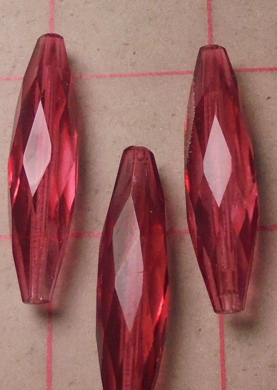 2 Oval Vintage Rosey Red Faceted Oval Glass Beads 41mm Etsy