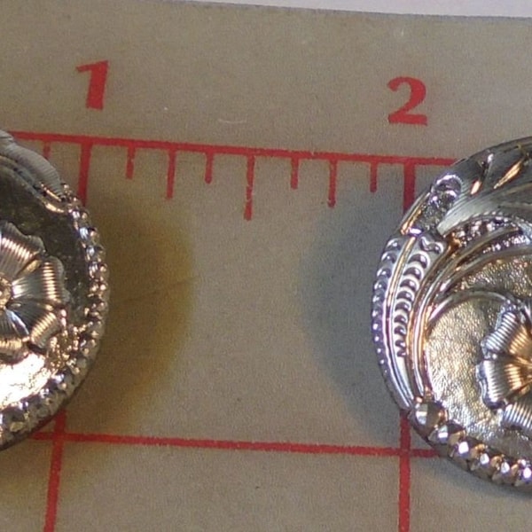 4 Vintage Silver Glass Shank Czech Buttons Flower Design 26mm 1" #78