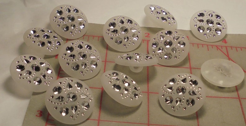 2 Chalk White Glass And Rhinestone Shank Buttons Silver Setting Bridal 1/"