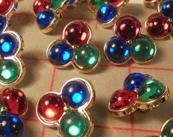 10 deliziosi bottoni con gambo in oro a 3 colori, rosso blu verde, in plastica, 18 mm 3/4"