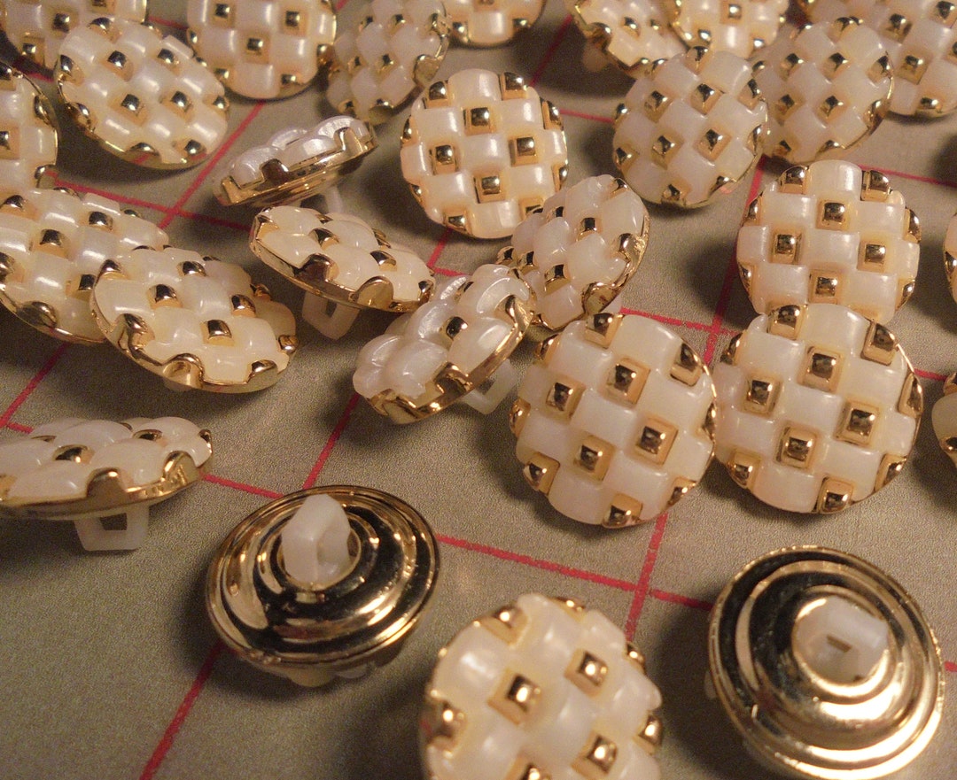 10 Checkerboard Pattern SMALL Gold & White Plastic Shank Buttons 5/8 ...