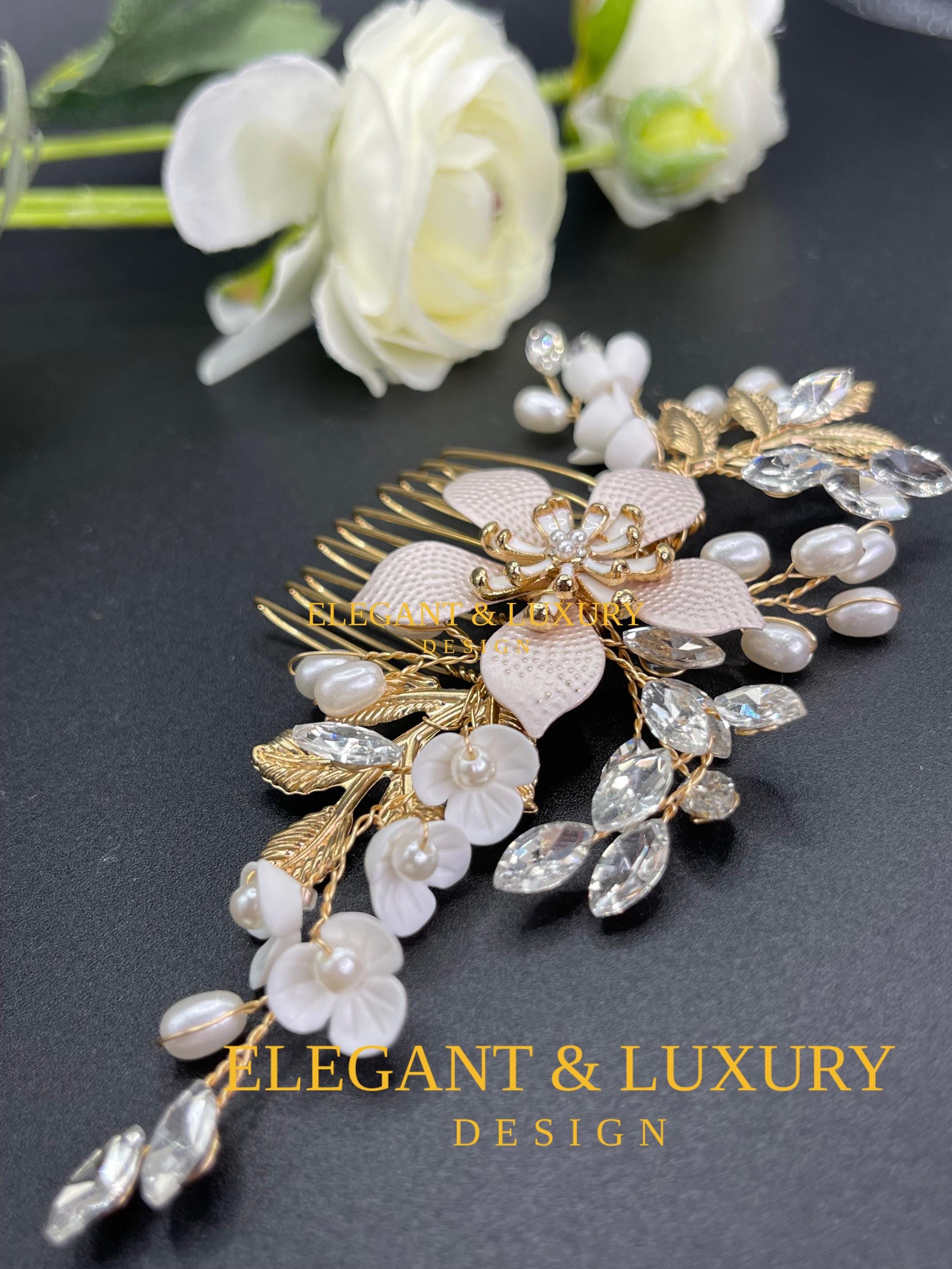 Vintage Tortoiseshell Mantilla and Pearl Lucite, Rhinestone Hair Accessories Set Here main image 2