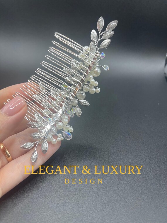 Pearls Wedding Comb: Bridal Hair Accessories - Silver Comb  display picture 1